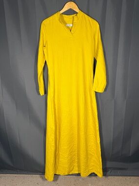 NEW VISIBLE ART maxi dress 100% european linen Yellow XS lagenlook boho beach
